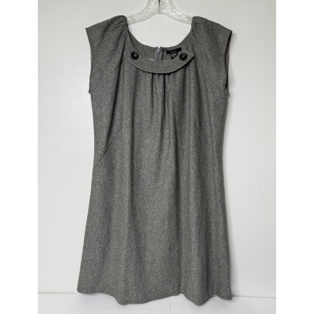 Saja Gray Wool Blend Sleeveless Shift Dress Size 8 Retro Classic Preppy Career